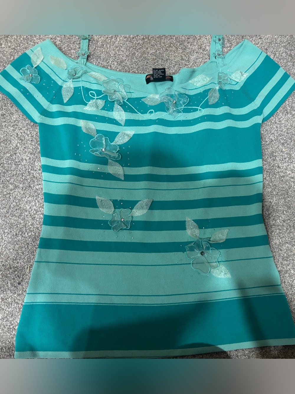 Striped Turquoise Floral Appliqué Women's Camisole